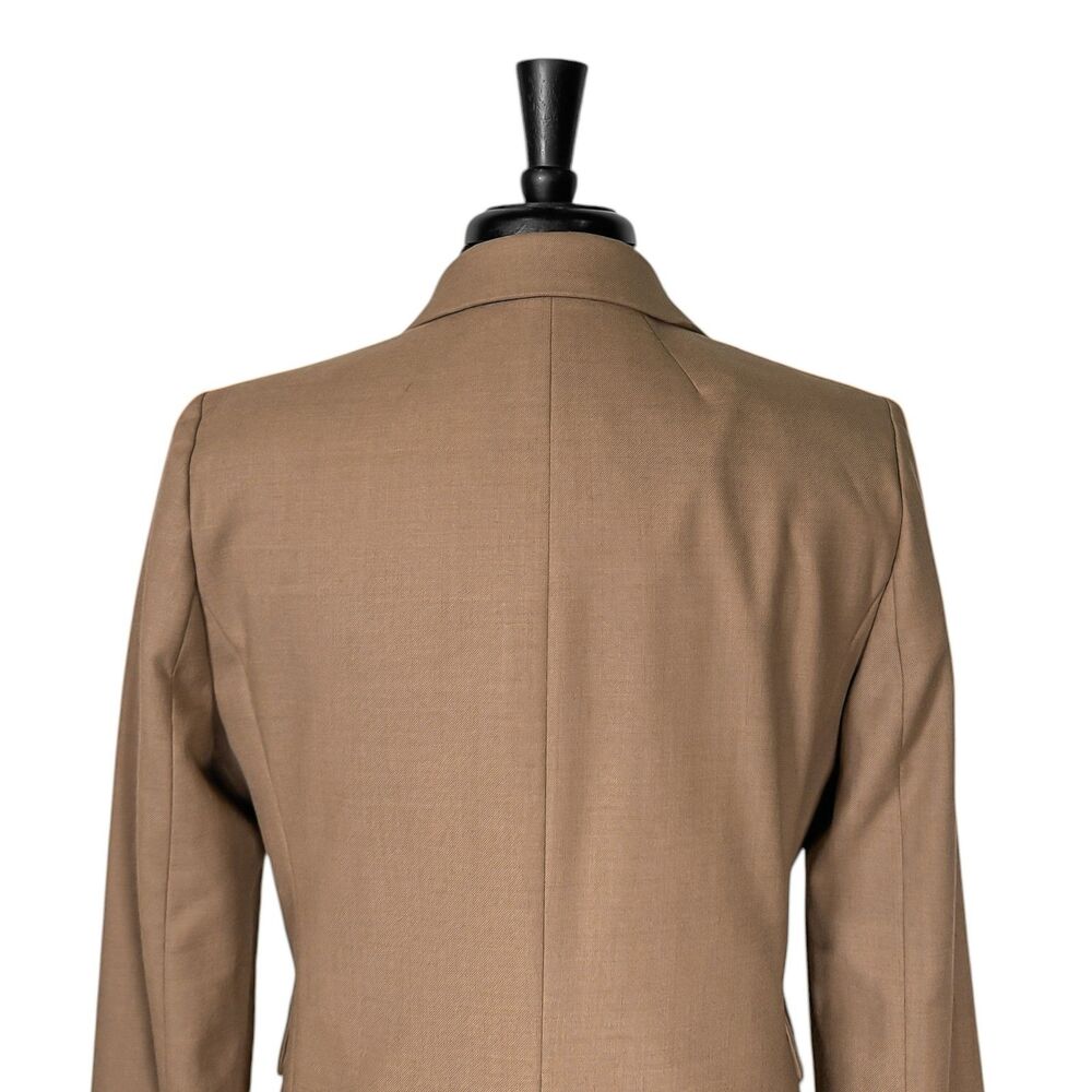 J Crew Womens 10 Tan Wool Blend Blazer Gold Crest Buttons Career Office Jacket - Picture 8 of 10